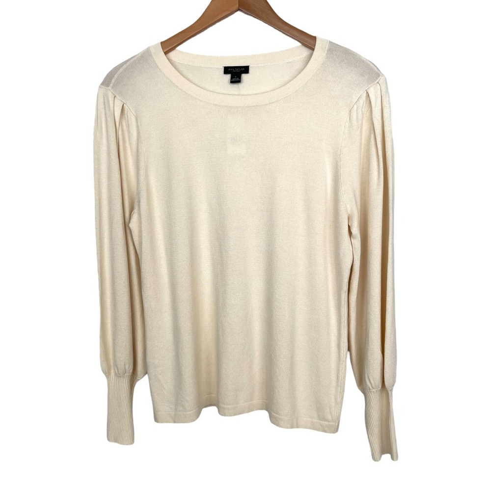 Ann Taylor Factory cream sweater puff sleeves Quiet Luxury Feminine Career Wear